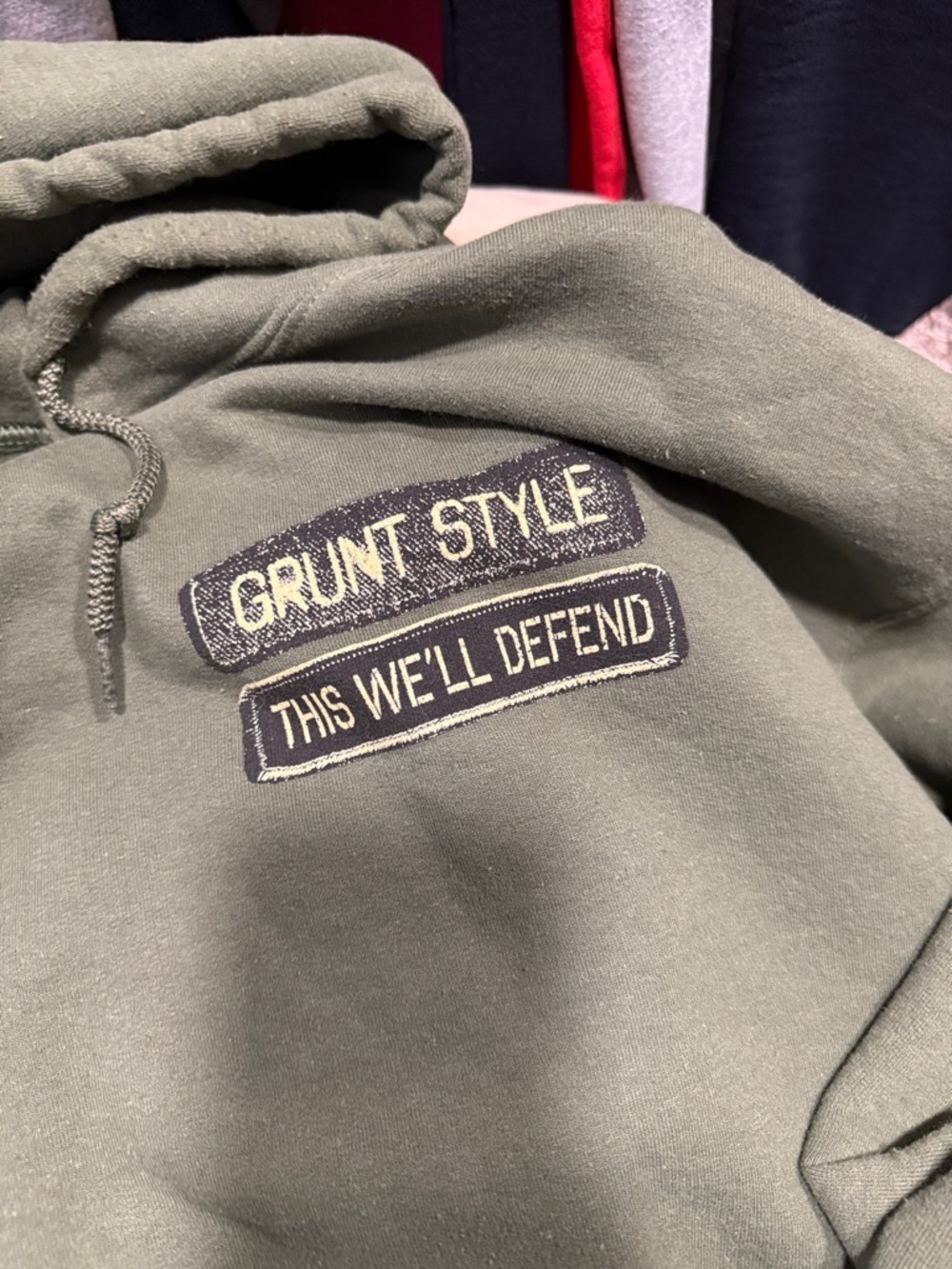 Grunt Style Olive Green Military Patch Hoodie this we’ll defend - Picture 3 of 4